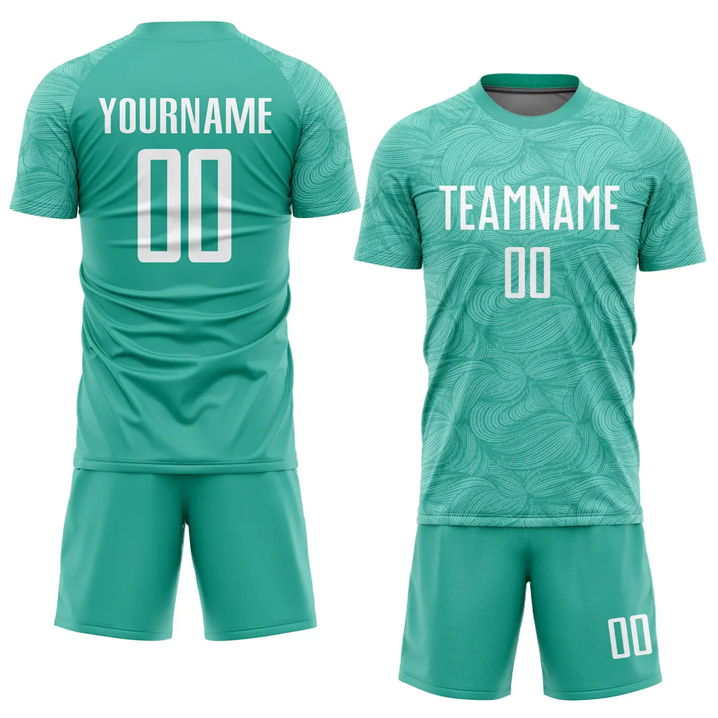 Custom Soccer Jersey Aqua White Sublimation, Team Uniform Kit, Custom Name Number, Unisex Men Women Youth