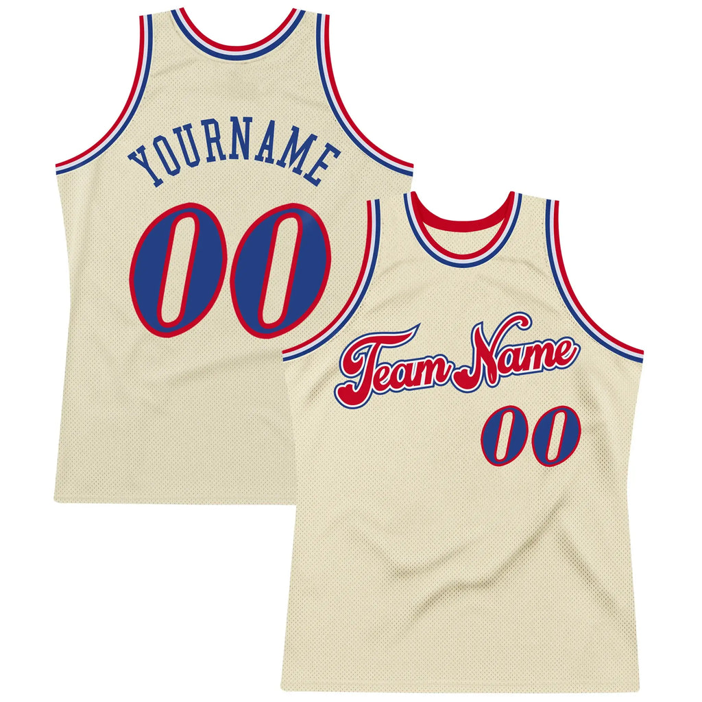 Authentic Custom Cream Royal Red Retro Basketball Jersey Vintage Throwback, Personalized Edition