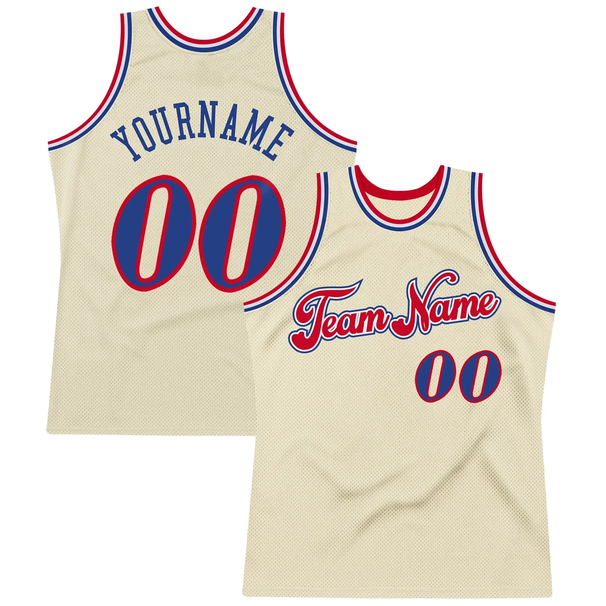 Authentic Custom Cream Royal Red Retro Basketball Jersey Vintage Throwback, Personalized Edition