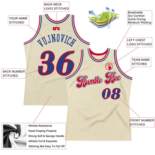 Authentic Custom Cream Royal Red Retro Basketball Jersey Vintage Throwback, Personalized Edition