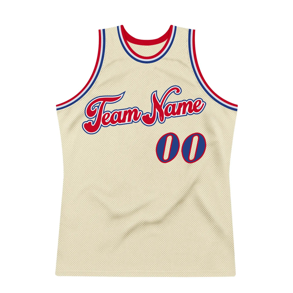 Authentic Custom Cream Royal Red Retro Basketball Jersey Vintage Throwback, Personalized Edition