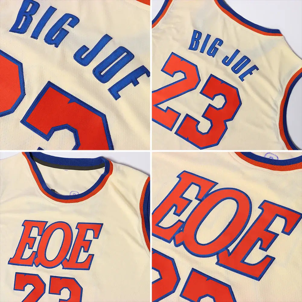 Authentic Custom Cream Royal Red Retro Basketball Jersey Vintage Throwback, Personalized Edition