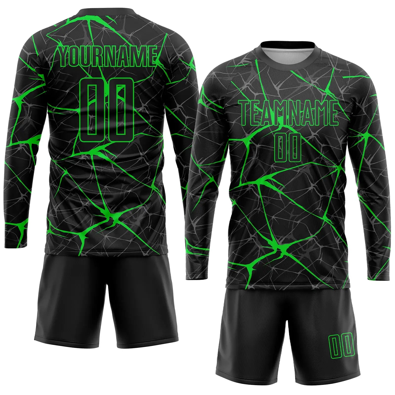 Custom Soccer Jersey Black Neon Green Sublimation, Team Uniform Kit, Custom Name Number, Unisex Men Women Youth