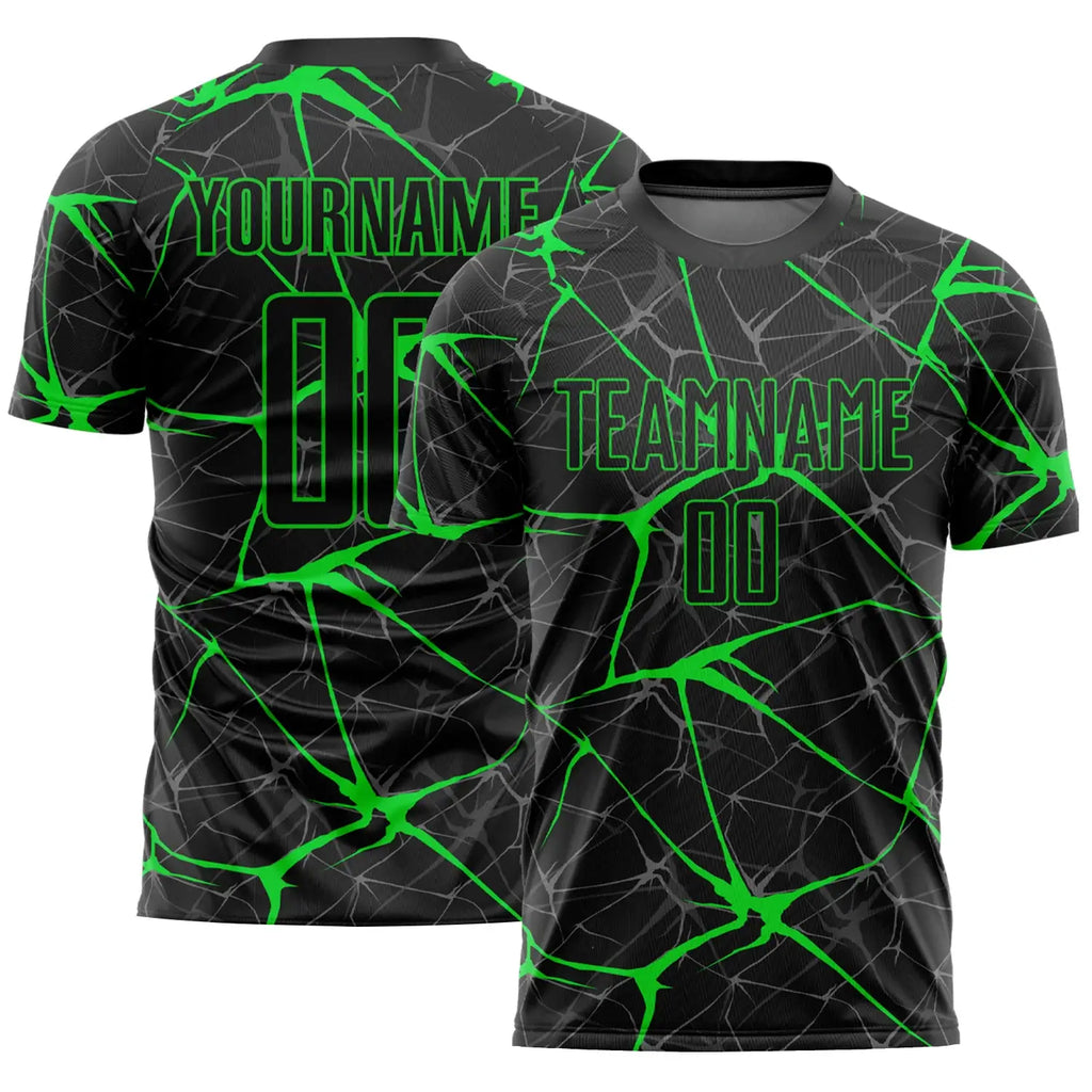 Custom Soccer Jersey Black Neon Green Sublimation, Team Uniform Kit, Custom Name Number, Unisex Men Women Youth