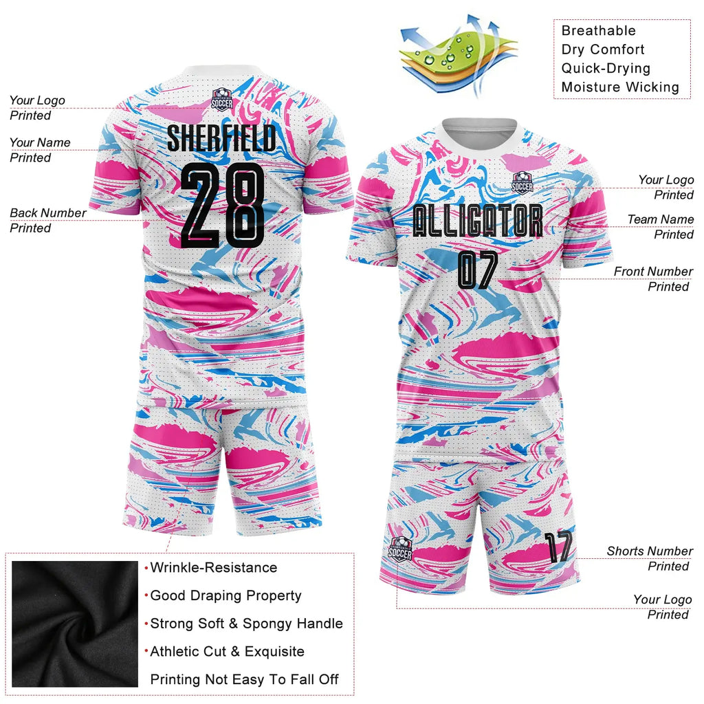 Custom Soccer Jersey Figure Black Pink Sublimation, Team Uniform Kit, Custom Name Number, Unisex Men Women Youth