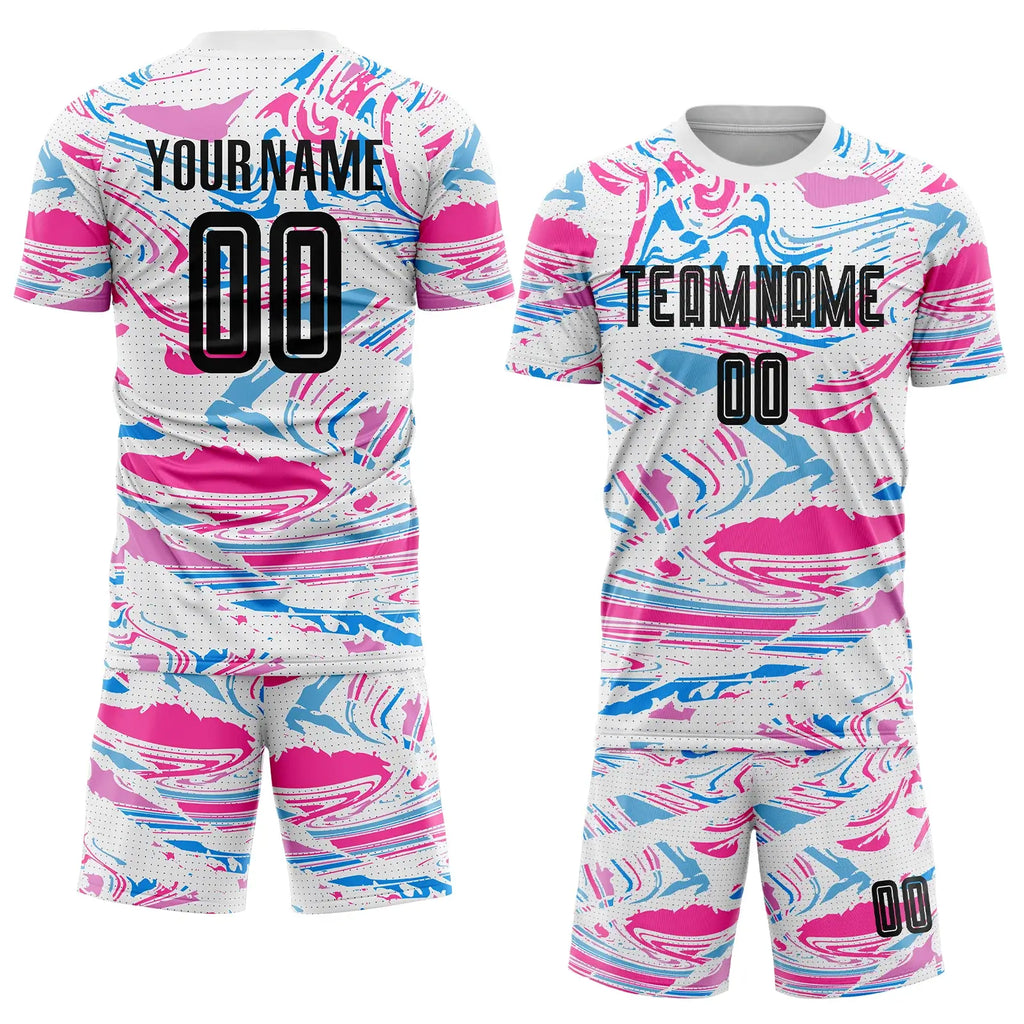 Custom Soccer Jersey Figure Black Pink Sublimation, Team Uniform Kit, Custom Name Number, Unisex Men Women Youth