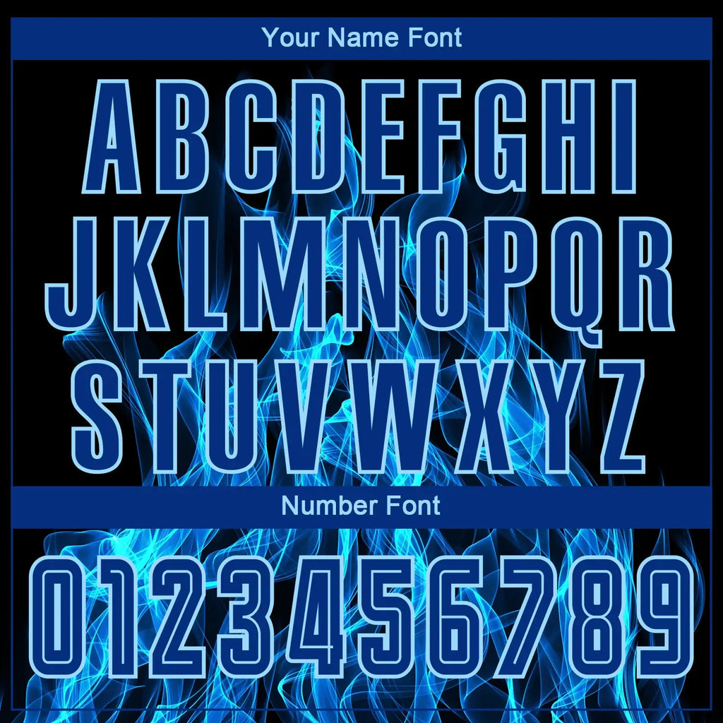Custom Soccer Jersey Black Royal Light Blue Flame Sublimation, Team Uniform Kit, Custom Name Number, Unisex Men Women Youth