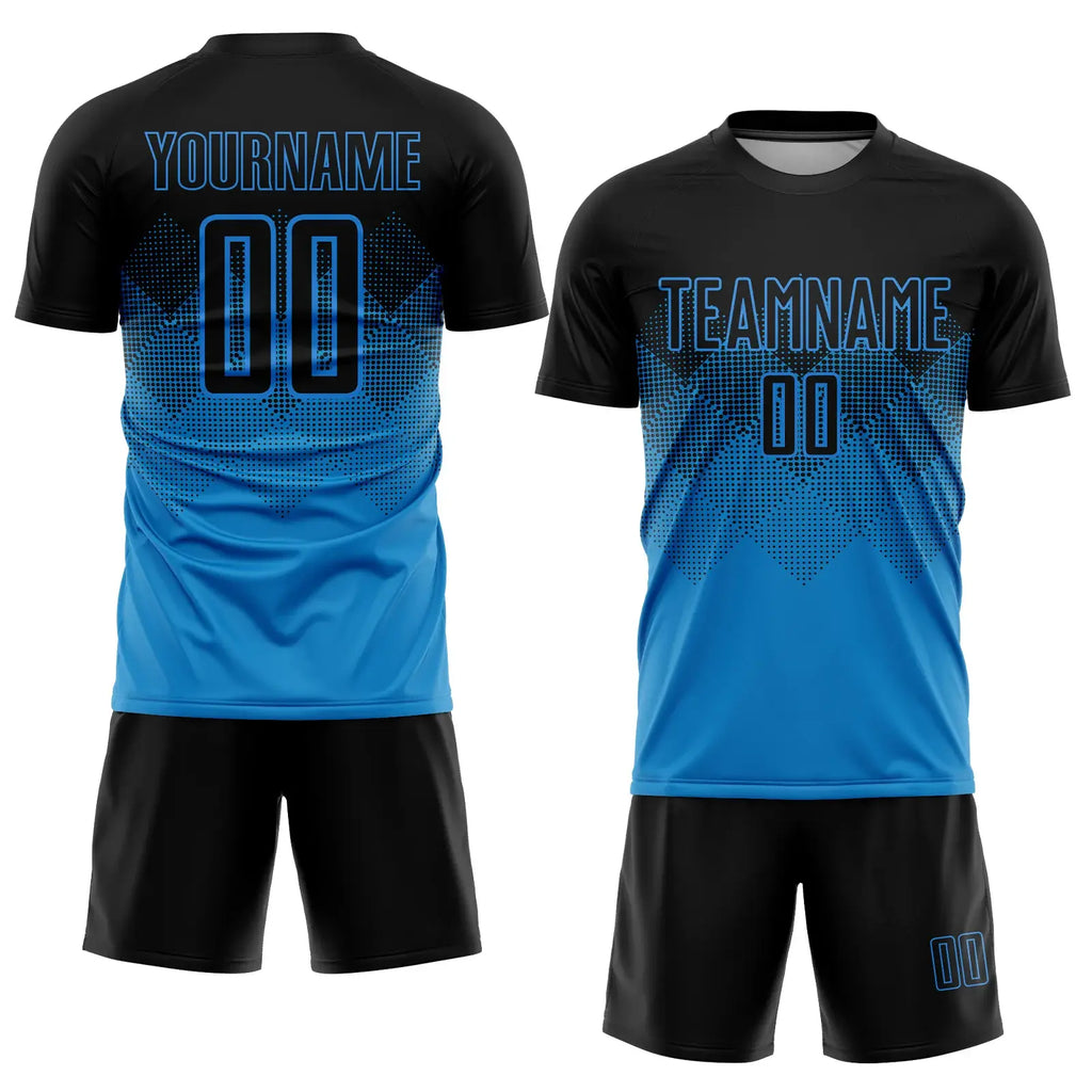 Custom Soccer Jersey Blue Black Sublimation, Team Uniform Kit, Custom Name Number, Unisex Men Women Youth