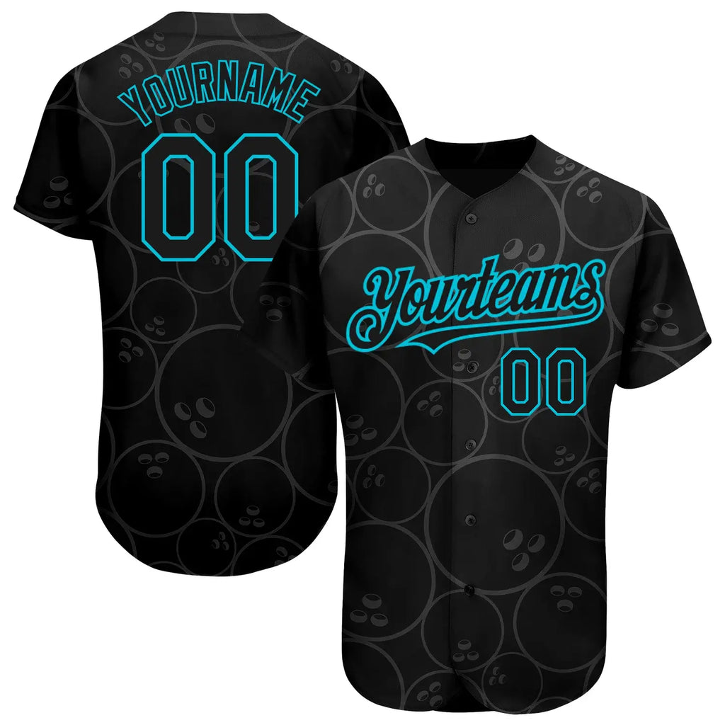 Custom Bowling Ball Pattern Baseball Jersey Black Lakes Blue Sublimation, Custom Name Number, Men Youth Unisex