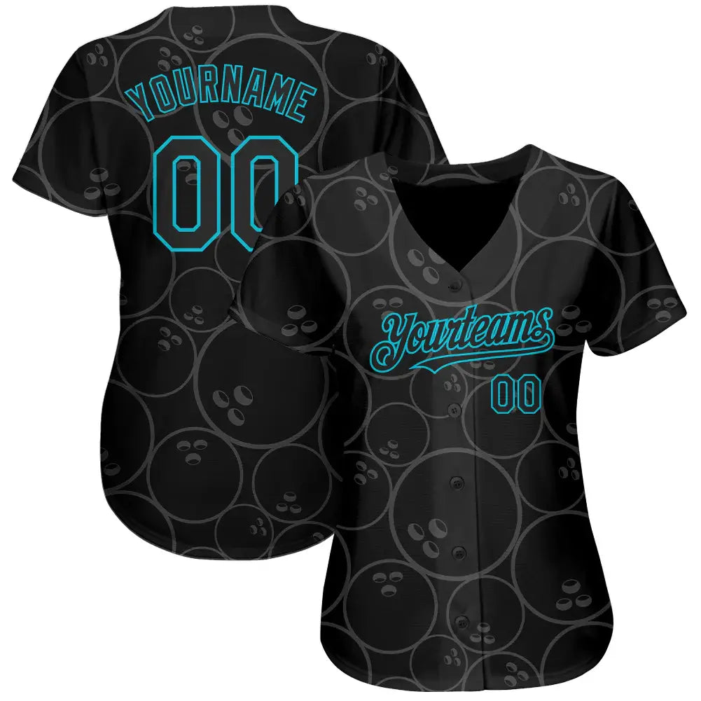 Custom Bowling Ball Pattern Baseball Jersey Black Lakes Blue Sublimation, Custom Name Number, Men Youth Unisex