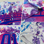 Custom Baseball Jersey White Royal Pink 3D Pattern Design Watercolor Sublimation, Custom Name Number, Men Youth Unisex