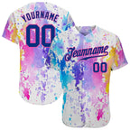 Custom Baseball Jersey White Royal Pink 3D Pattern Design Watercolor Sublimation, Custom Name Number, Men Youth Unisex
