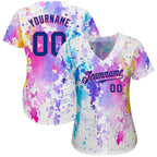 Custom Baseball Jersey White Royal Pink 3D Pattern Design Watercolor Sublimation, Custom Name Number, Men Youth Unisex