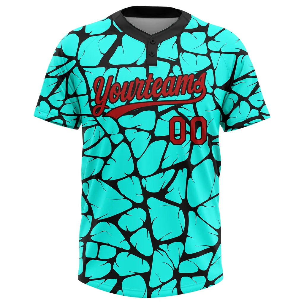 Custom 2-Button Softball Jersey 3D Pattern Aqua Red Black Sublimation, Custom Name Number, Women Girls Unisex Youth