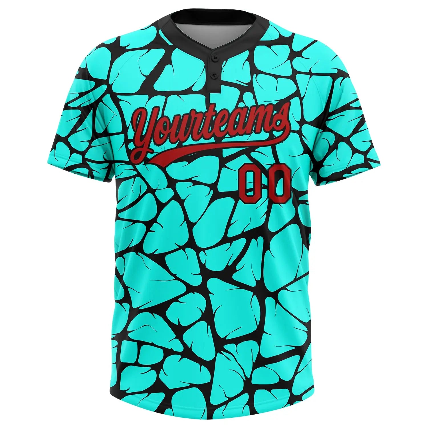 Custom 2-Button Softball Jersey 3D Pattern Aqua Red Black Sublimation, Custom Name Number, Women Girls Unisex Youth