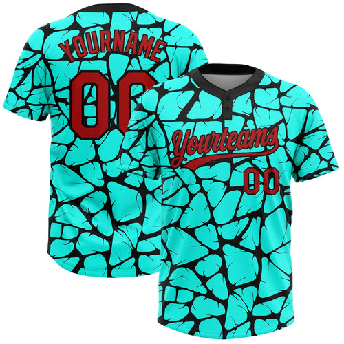 Custom 2-Button Softball Jersey 3D Pattern Aqua Red Black Sublimation, Custom Name Number, Women Girls Unisex Youth
