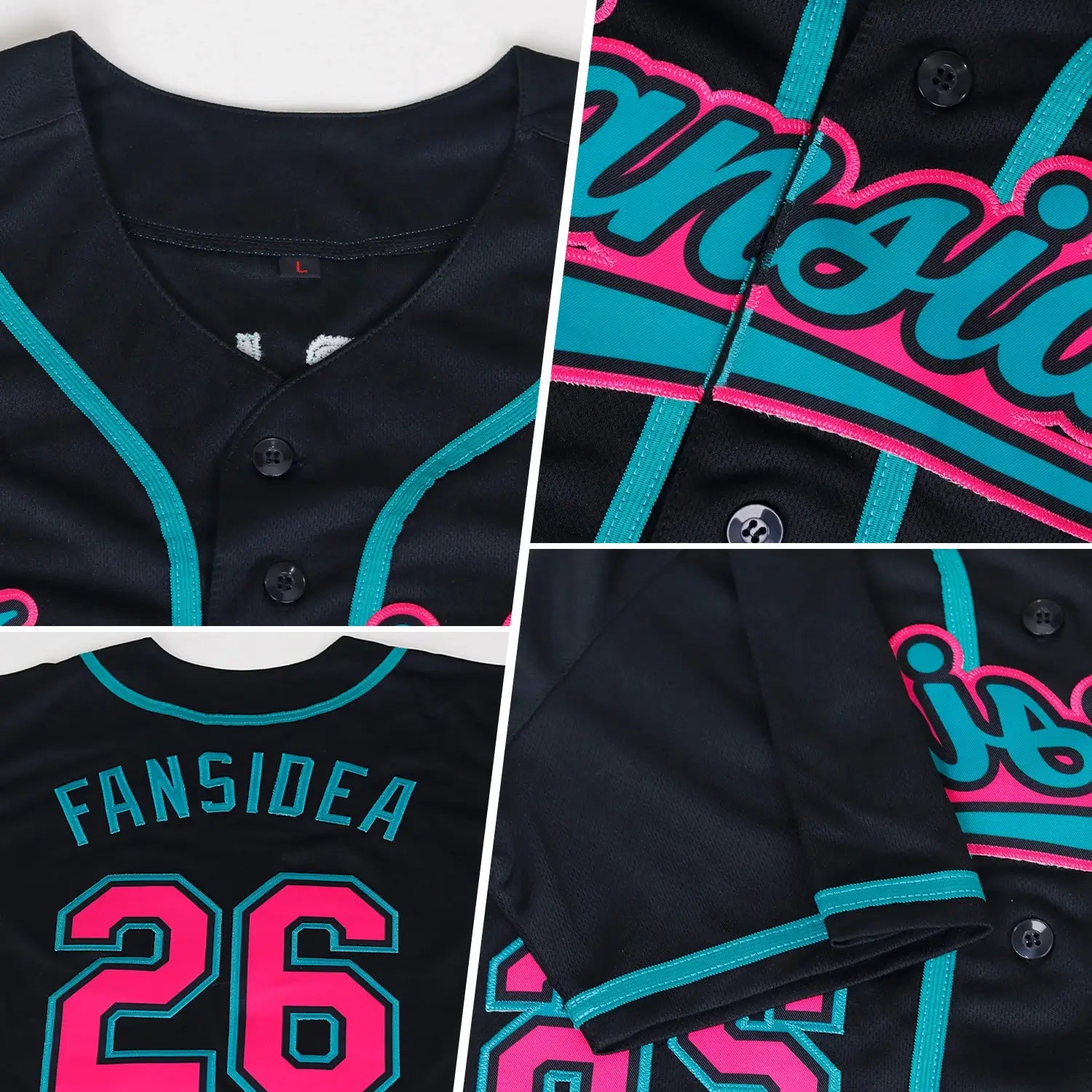 Custom Baseball Jersey Black Pink Teal Sublimation, Custom Name Number, Men Youth Unisex