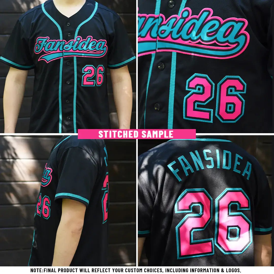 Custom Baseball Jersey Black Pink Teal Sublimation, Custom Name Number, Men Youth Unisex