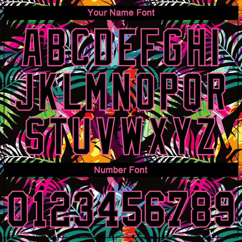 Custom Black Pink 3D Pattern Baseball Jersey Tropical Palm Leaves Sublimation, Custom Name Number, Men Youth Unisex