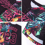 Custom Black Pink 3D Pattern Baseball Jersey Tropical Palm Leaves Sublimation, Custom Name Number, Men Youth Unisex