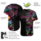 Custom Black Pink 3D Pattern Baseball Jersey Tropical Palm Leaves Sublimation, Custom Name Number, Men Youth Unisex