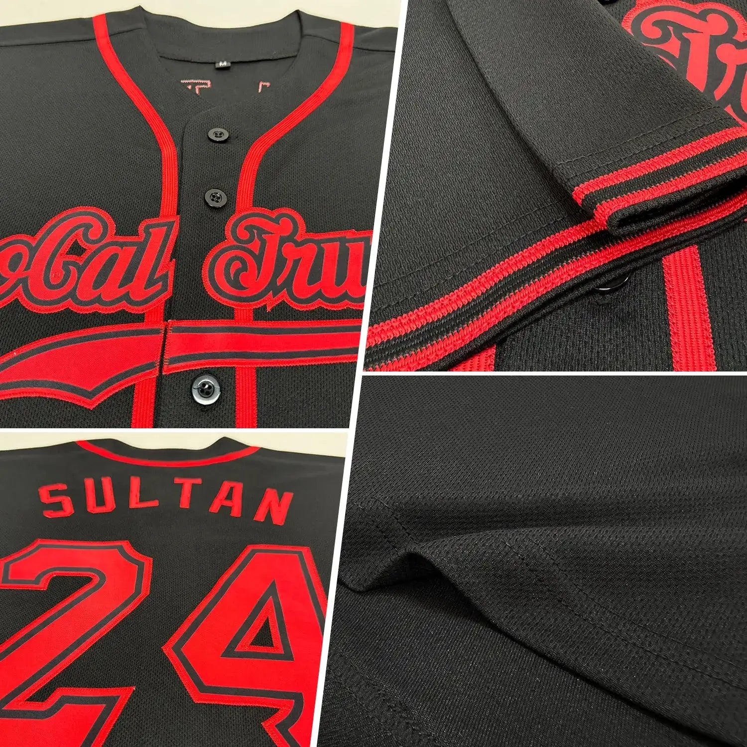 Custom Baseball Jersey Black Red Sublimation, Custom Name Number, Men Youth Unisex