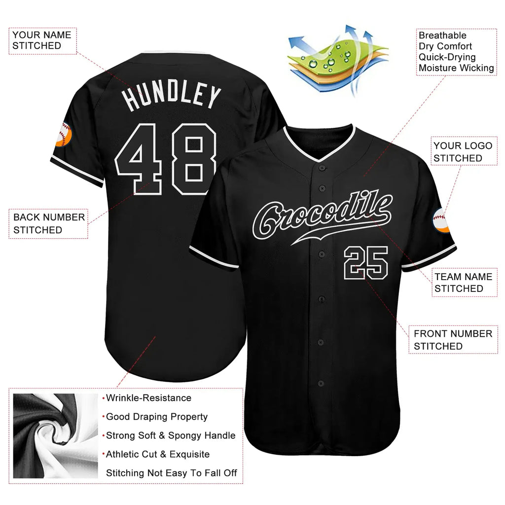 Custom Baseball Jersey Black White Sublimation, Custom Name Number, Men Youth Unisex