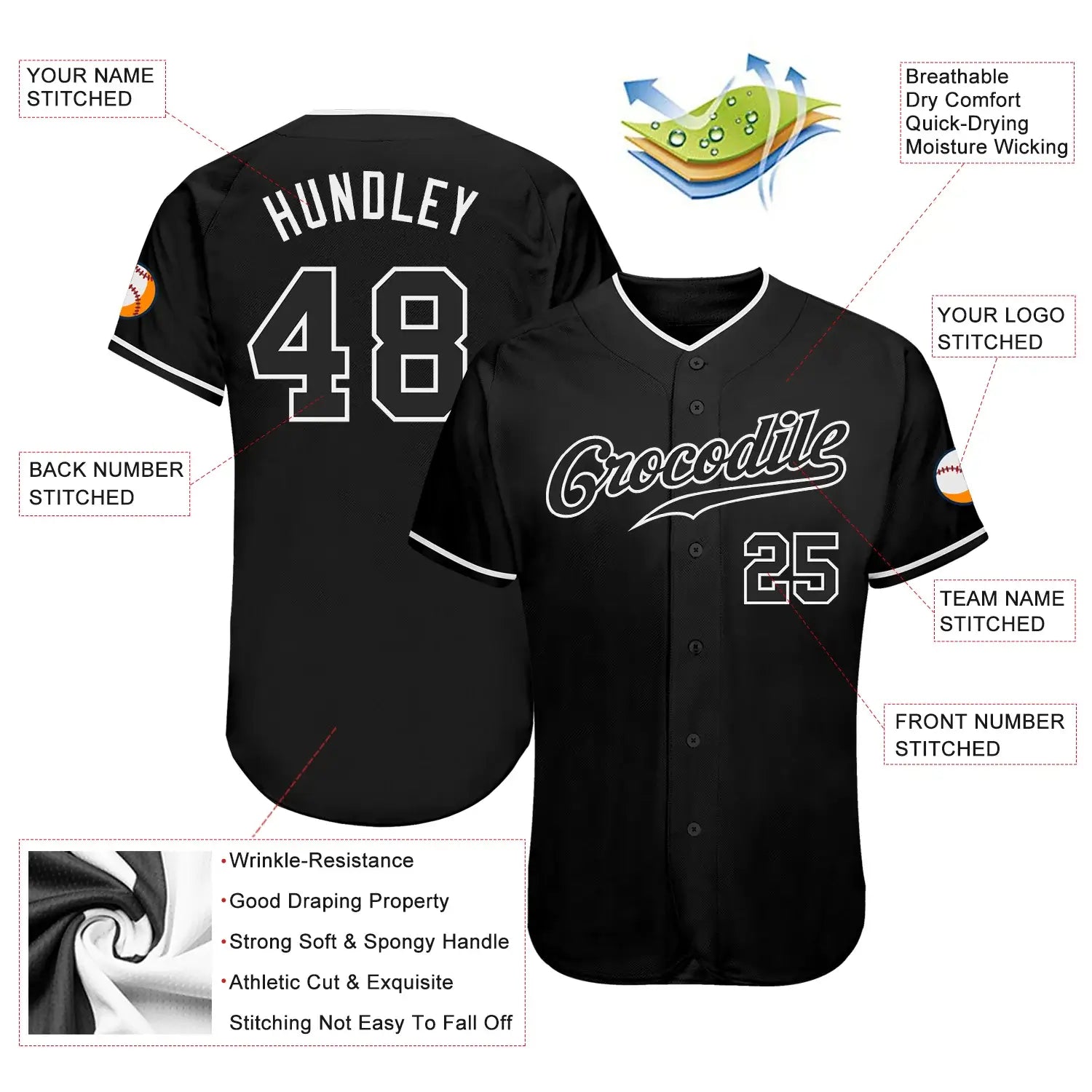 Custom Baseball Jersey Black White Sublimation, Custom Name Number, Men Youth Unisex