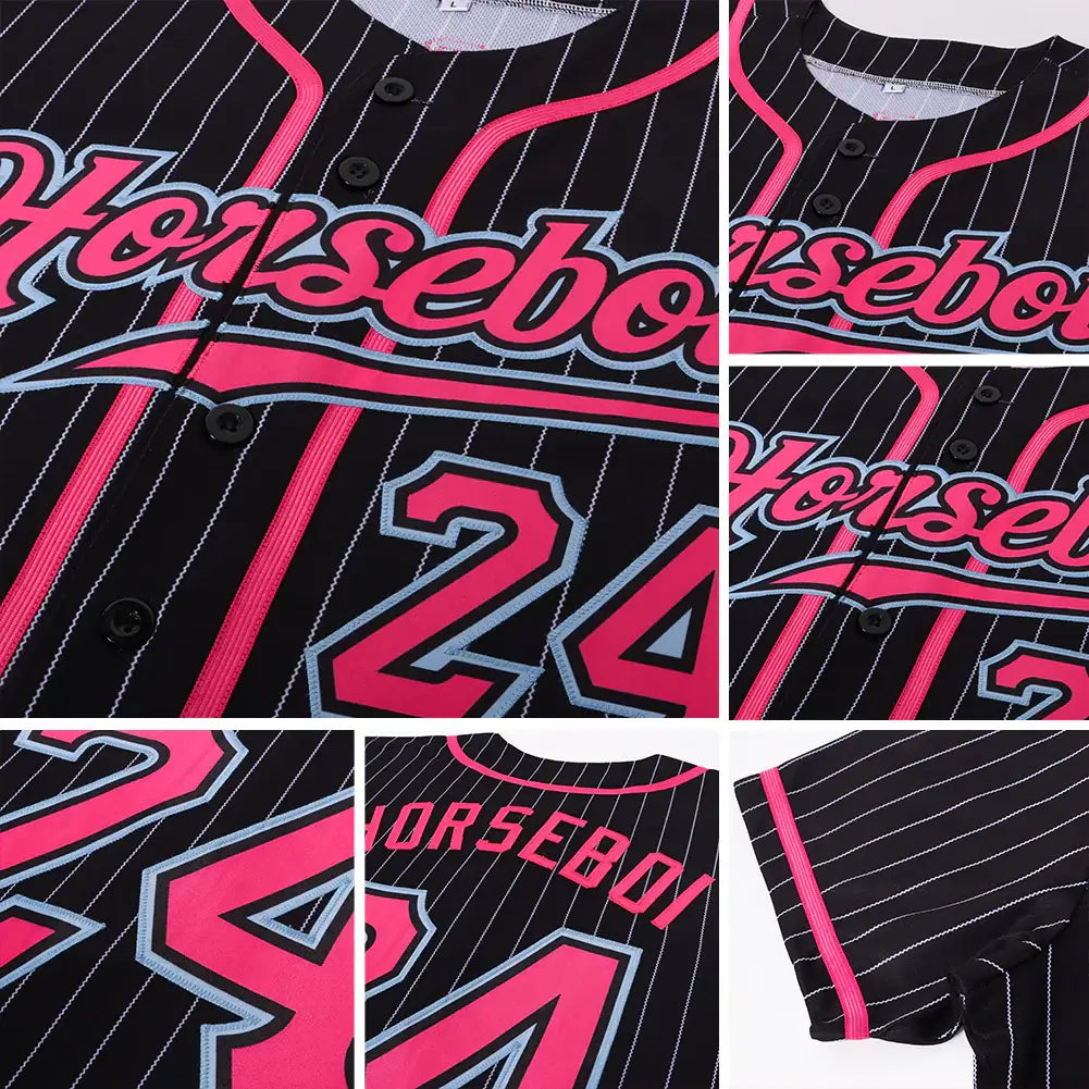 Custom Black White Pinstripe Baseball Jersey Pink Light Blue Sublimation, Custom Name Number, Men Youth Unisex