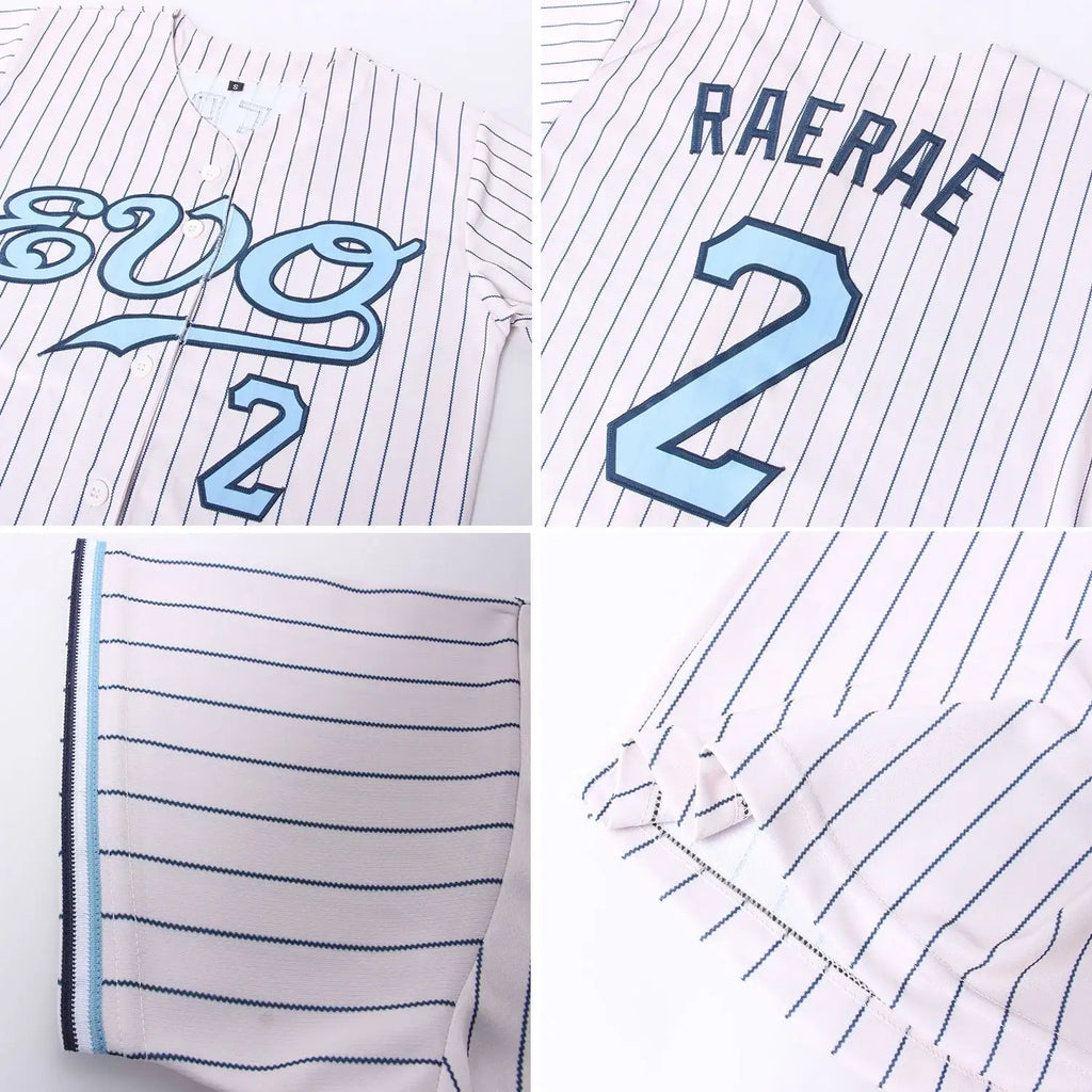 Custom Cream Navy Pinstripe Baseball Jersey Light Blue Navy Sublimation, Custom Name Number, Men Youth Unisex