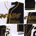 Custom Split Fashion Baseball Jersey White Black Old Gold Sublimation, Custom Name Number, Men Youth Unisex