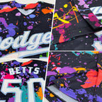 Custom Splashes Graffiti Pattern Baseball Jersey White Light Blue 3D Sublimation, Custom Name Number, Men Youth Unisex