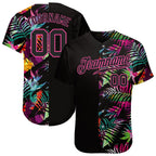 Custom Black Pink 3D Pattern Baseball Jersey Tropical Palm Leaves Sublimation, Custom Name Number, Men Youth Unisex