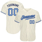 Custom Cream Navy Pinstripe Baseball Jersey Light Blue Navy Sublimation, Custom Name Number, Men Youth Unisex