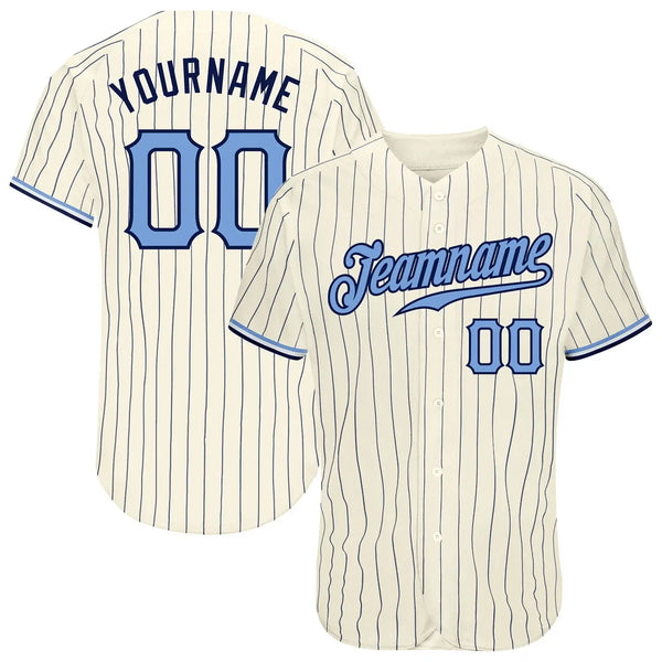 Custom Cream Navy Pinstripe Baseball Jersey Light Blue Navy Sublimation, Custom Name Number, Men Youth Unisex