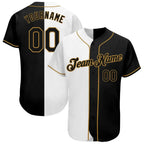 Custom Split Fashion Baseball Jersey White Black Old Gold Sublimation, Custom Name Number, Men Youth Unisex