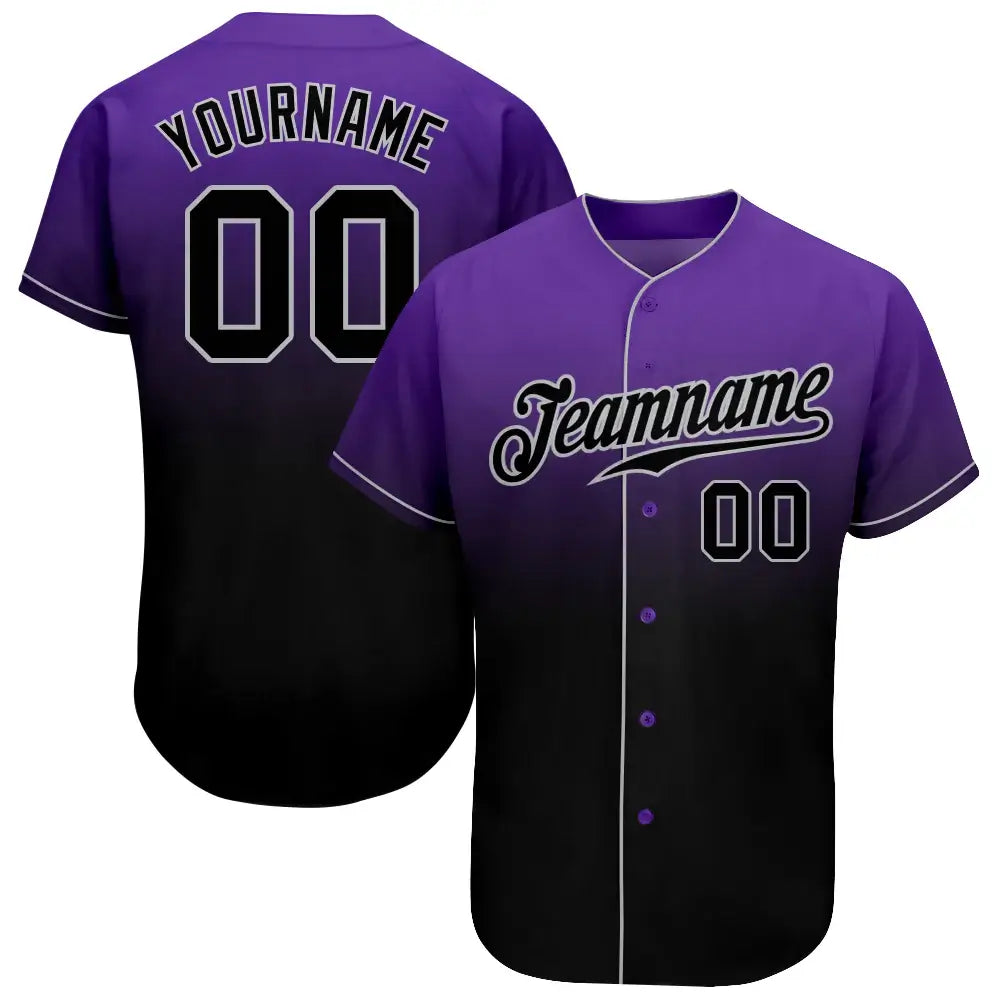 Custom Fade Fashion Baseball Jersey Purple Black Gray Sublimation, Custom Name Number, Men Youth Unisex