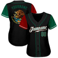 Custom Mexico Two Tone Baseball Jersey Black Kelly Green Red Sublimation, Custom Name Number, Men Youth Unisex