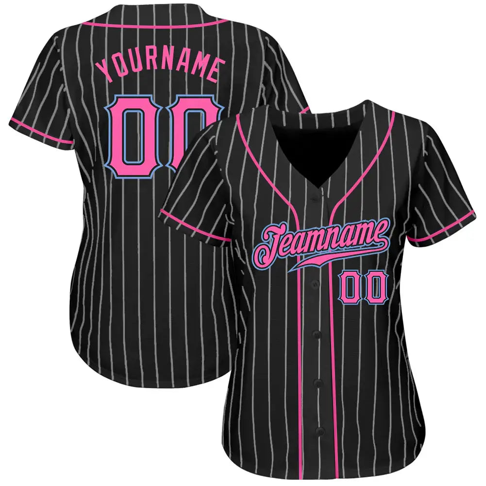Custom Black White Pinstripe Baseball Jersey Pink Light Blue Sublimation, Custom Name Number, Men Youth Unisex