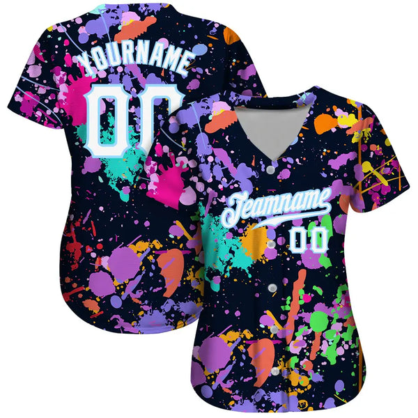 Custom Splashes Graffiti Pattern Baseball Jersey White Light Blue 3D Sublimation, Custom Name Number, Men Youth Unisex