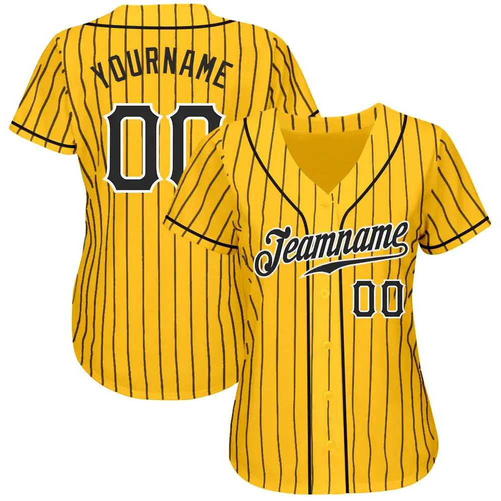 Custom Yellow Black Pinstripe Baseball Jersey Black White Sublimation, Custom Name Number, Men Youth Unisex