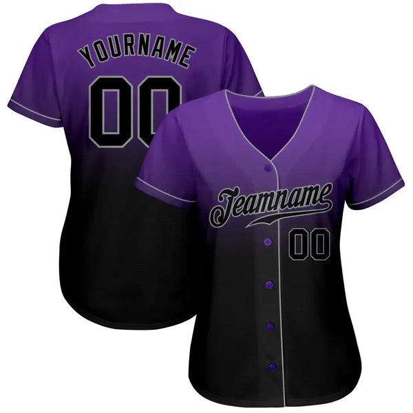 Custom Fade Fashion Baseball Jersey Purple Black Gray Sublimation, Custom Name Number, Men Youth Unisex
