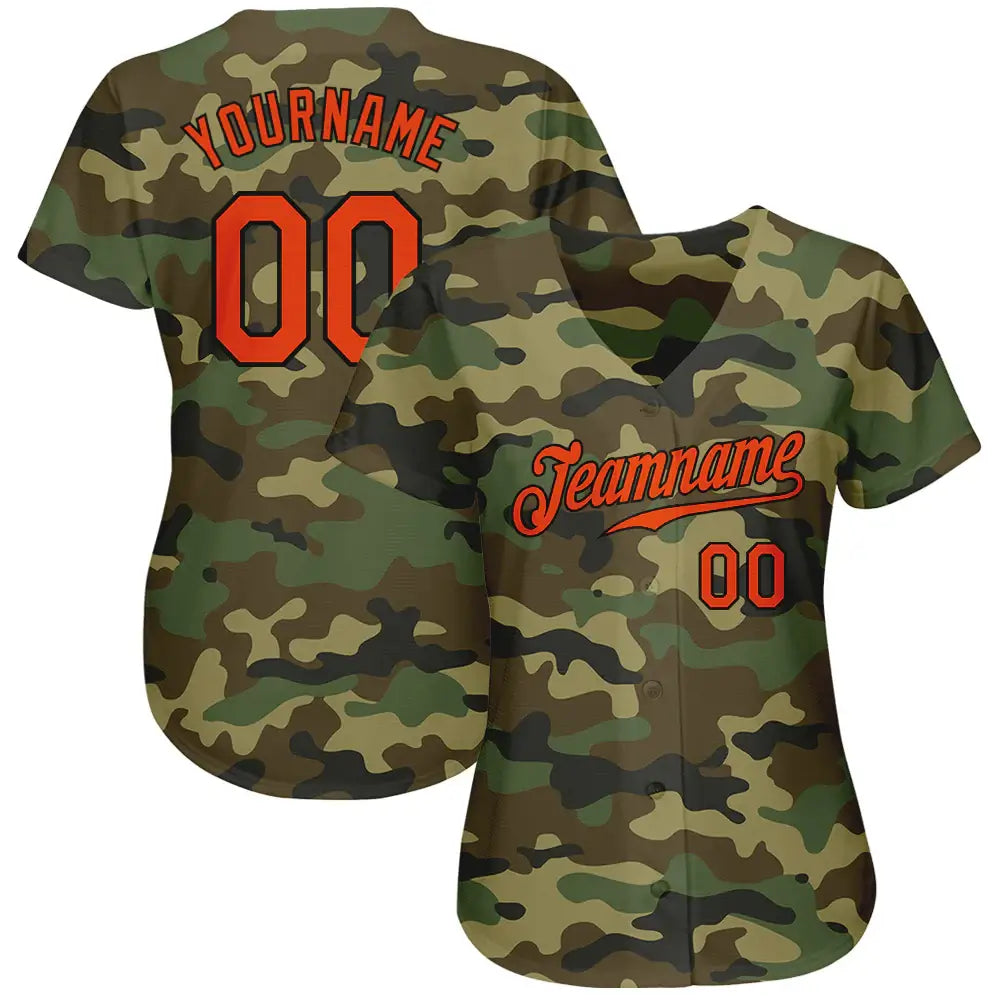 Custom Baseball Jersey Camo Orange Black Sublimation, Custom Name Number, Men Youth Unisex