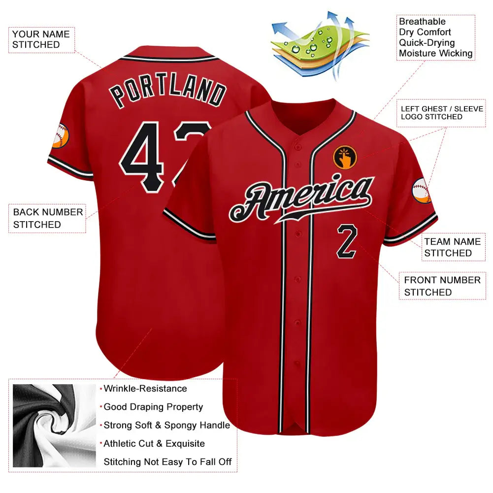 Custom Baseball Jersey Red Black White Sublimation, Custom Name Number, Men Youth Unisex