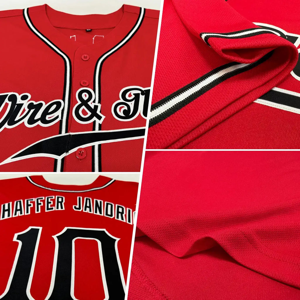 Custom Baseball Jersey Red Black White Sublimation, Custom Name Number, Men Youth Unisex