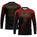Custom Soccer Jersey Black Old Gold Red Sublimation, Team Uniform Kit, Custom Name Number, Unisex Men Women Youth