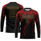Custom Soccer Jersey Black Old Gold Red Sublimation, Team Uniform Kit, Custom Name Number, Unisex Men Women Youth