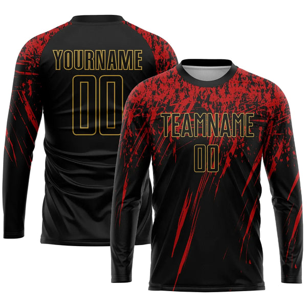 Custom Soccer Jersey Black Old Gold Red Sublimation, Team Uniform Kit, Custom Name Number, Unisex Men Women Youth