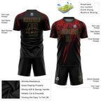 Custom Soccer Jersey Black Old Gold Red Sublimation, Team Uniform Kit, Custom Name Number, Unisex Men Women Youth