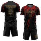 Custom Soccer Jersey Black Old Gold Red Sublimation, Team Uniform Kit, Custom Name Number, Unisex Men Women Youth